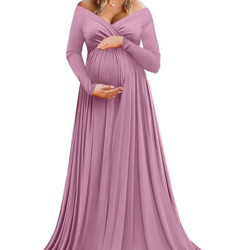Elegant Maternity Off-Shoulder Pink Dress